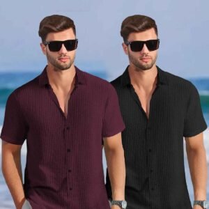 Black - Plain Cotton Shirts & Pista Green - Plain Cotton Shirts